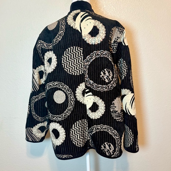 Khangura Reversible Jacket Black & Beige Geo Print Velvet Trim Size 2X - Picture 5 of 14